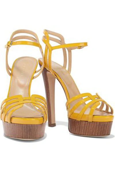 Shop Sergio Rossi Paloma Cutout Patent-leather Platform Sandals In Marigold
