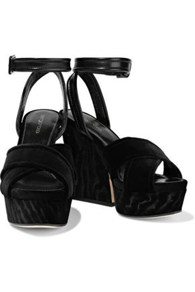Shop Sergio Rossi Woman Hannelore Leather-trimmed Velvet Platform Sandals Black