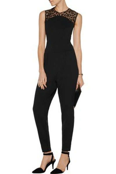Shop Stella Mccartney Woman Flocked Tulle-paneled Stretch-jersey Jumpsuit Black