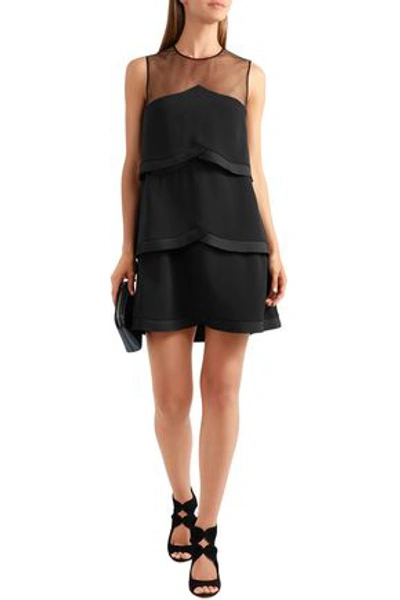 Shop Stella Mccartney Woman Tiered Tulle-paneled Pleated Cady Mini Dress Black