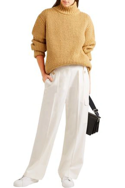 Shop The Row Kiefer Pleated Wool-blend Straight-leg Pants In Off-white