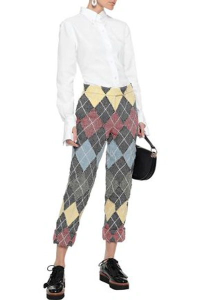 Shop Thom Browne Woman Cropped Checked Wool-tweed Straight-leg Pants Multicolor