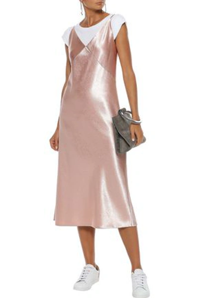Shop Vince Satin-crepe Midi Slip Dress In Rose Gold