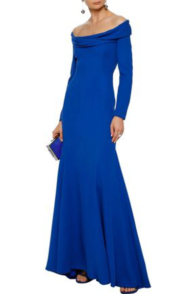 Shop Reem Acra Woman Tulle-paneled Silk-crepe Gown Cobalt Blue