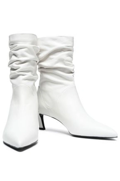 Shop Stuart Weitzman Woman Gathered Leather Ankle Boots White