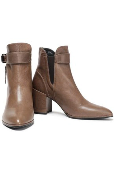 Shop Stuart Weitzman Leather Ankle Boots In Taupe