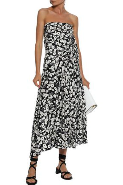 Shop Derek Lam Strapless Knotted Floral-print Silk-jacquard Midi Dress In Black