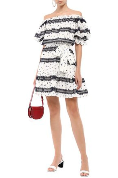 Shop Perseverance Woman Off-the-shoulder Floral-print Cotton-gauze Mini Dress White
