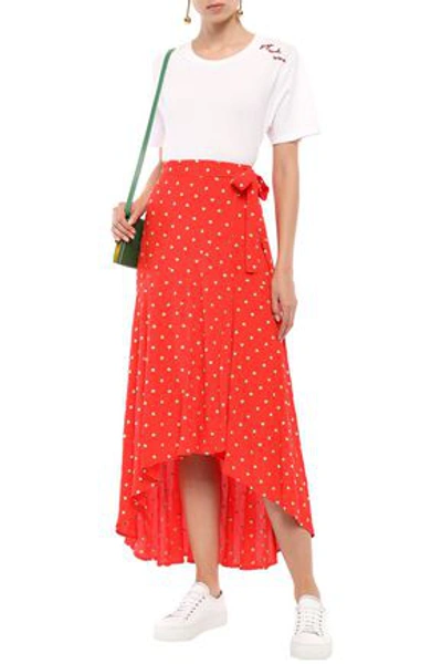 Shop Perseverance Embroidered Crepe Wrap Skirt In Tomato Red
