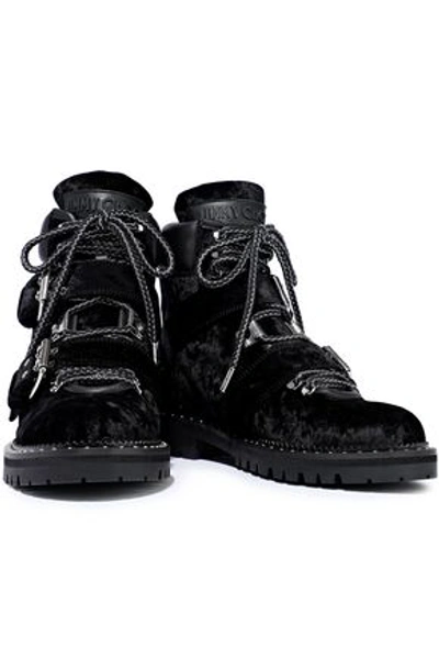 Shop Jimmy Choo Woman Breeze Leather-trimmed Studded Velvet Ankle Boots Black