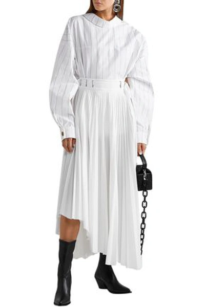 Shop A.w.a.k.e. Woman Reversible Oversized Pinstriped Cotton-poplin Shirt White