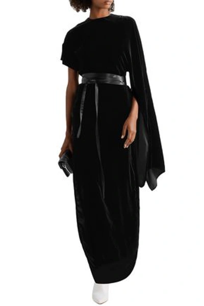 Shop A.w.a.k.e. Woman Draped Asymmetric Velvet Maxi Dress Black