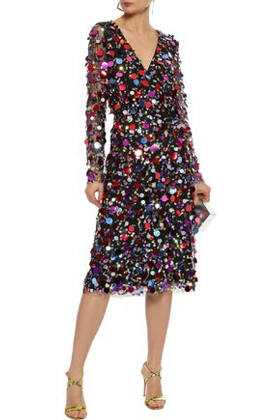 Shop Carolina Herrera Sequin-embellished Tulle Wrap Dress In Black