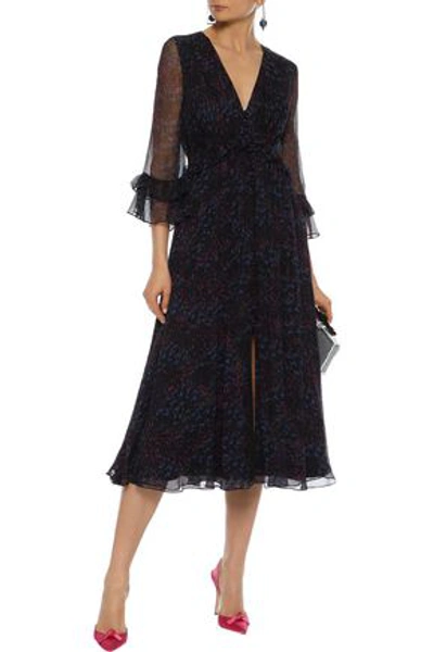 Shop Carolina Herrera Printed Silk-georgette Midi Dress In Black