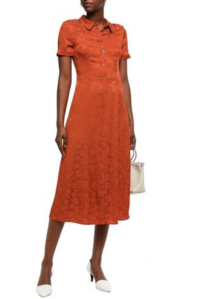 Shop Alexa Chung Ruffled Satin-jacquard Midi Shirt Dress In Copper