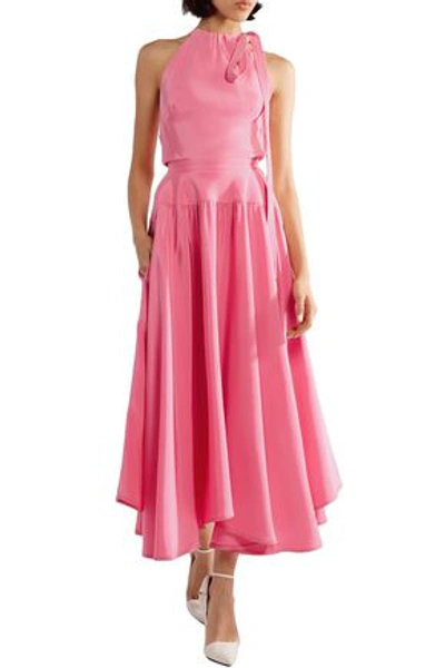 Shop Calvin Klein 205w39nyc Woman Bow-embellished Silk-cady Midi Dress Bubblegum