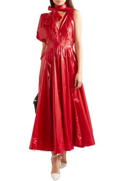 Shop Calvin Klein 205w39nyc Bow-detailed Pleated Vinyl Maxi Dress In Red