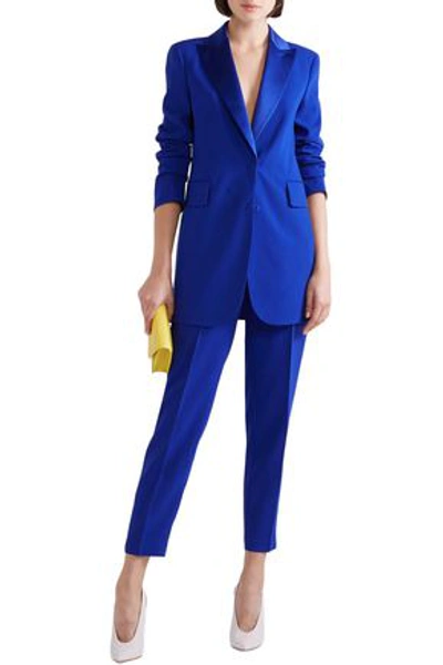 Shop Akris Sierra Satin-trimmed Wool-blend Blazer In Bright Blue