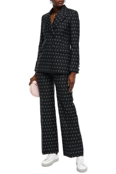Shop Alexa Chung Wool-blend Jacquard Bootcut Pants In Black