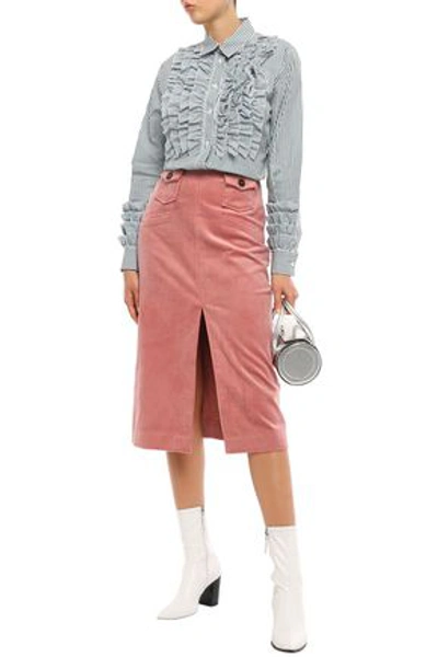Shop Alexa Chung Split-front Cotton-blend Corduroy Midi Skirt In Antique Rose