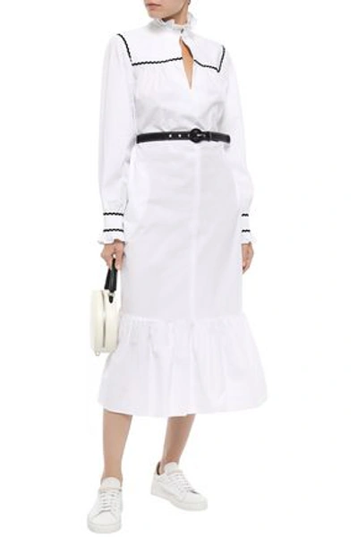 Shop Alexa Chung Alexachung Woman Belted Cotton-seersucker Midi Dress White