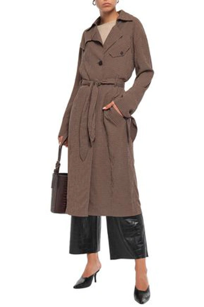 Shop Nanushka Woman Gingham Seersucker Trench Coat Brown