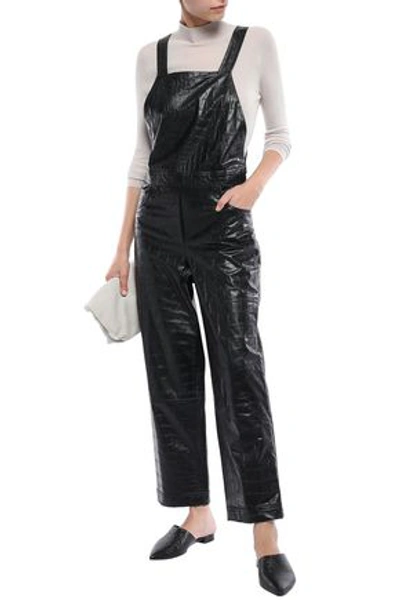 Shop Nanushka Woman Frank Croc-effect Vegan Leather Jumpsuit Black