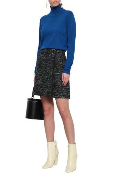 Shop Adam Lippes Wrap-effect Bouclé-tweed Mini Skirt In Navy