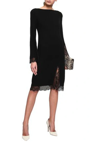 Shop Adeam Lace-trimmed Ribbed Silk Dress In Black