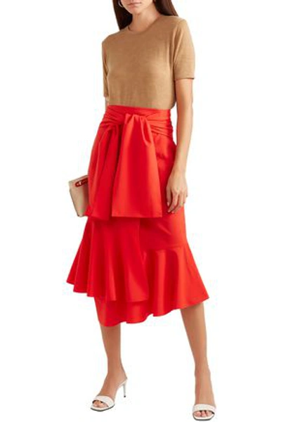 Shop Adeam Asymmetric Wool-blend Midi Skirt In Red