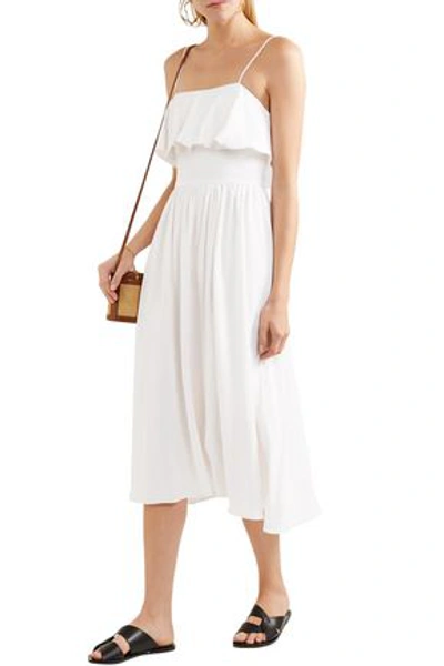 Shop Adriana Degreas Linen And Silk-blend Midi Dress In Off-white