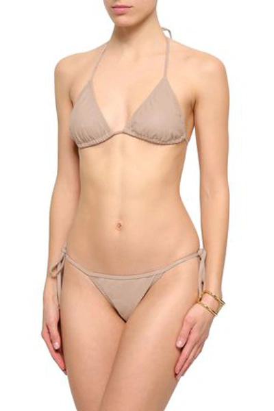 Shop Adriana Degreas Faux Leather Triangle Bikini In Neutral
