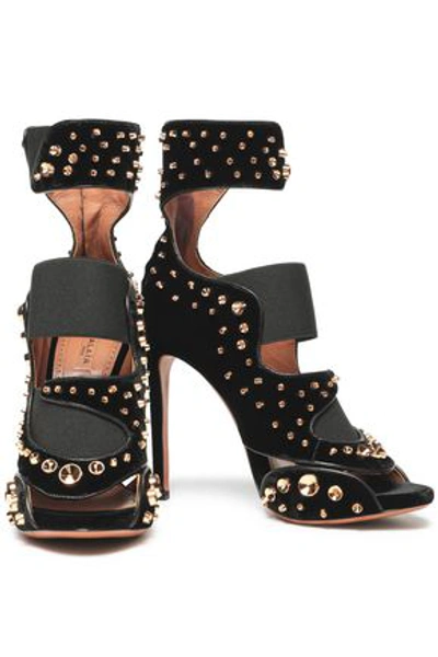 Shop Alaïa Studded Suede Sandals In Black