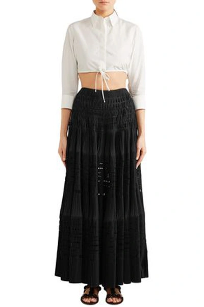 Shop Alaïa Woman Laser-cut Cotton-blend Maxi Skirt Black