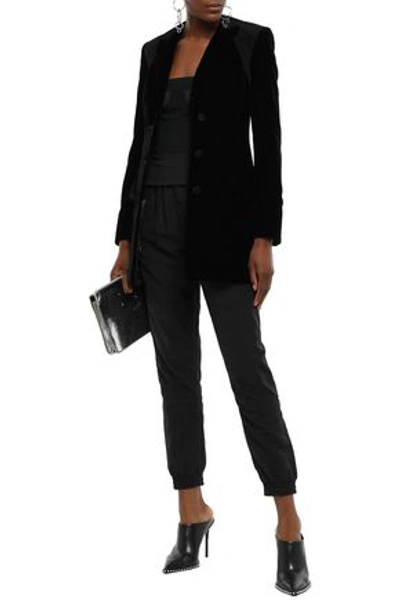 Shop Alexander Wang Woman Stretch Jersey-paneled Velvet Blazer Black