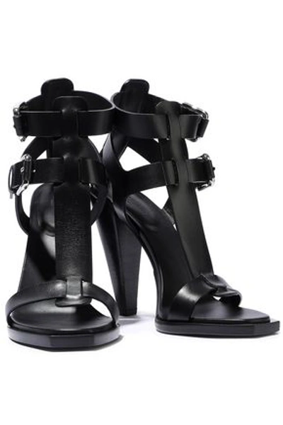 Shop Balmain Buckled Leather Sandals In Black