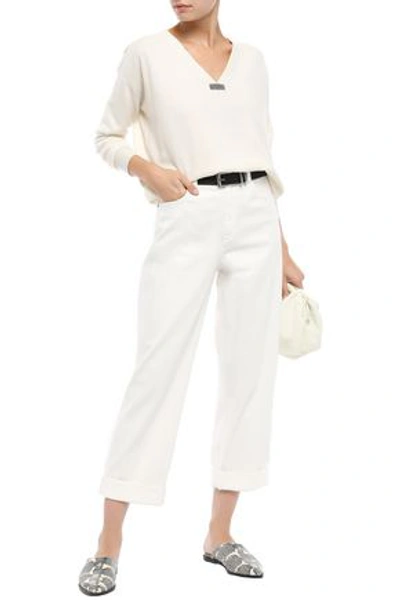 Shop Brunello Cucinelli Cropped High-rise Straight-leg Jeans In White