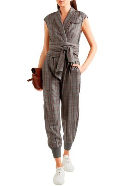 Shop Brunello Cucinelli Woman Prince Of Wales Checked Wool Jumpsuit Dark Gray