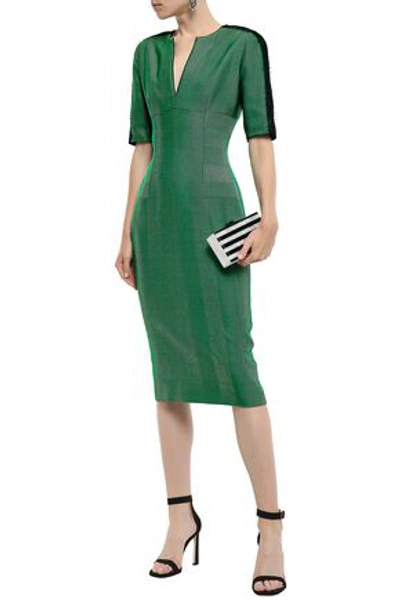 Shop Amanda Wakeley Lace-trimmed Herringbone Wool Dress In Green