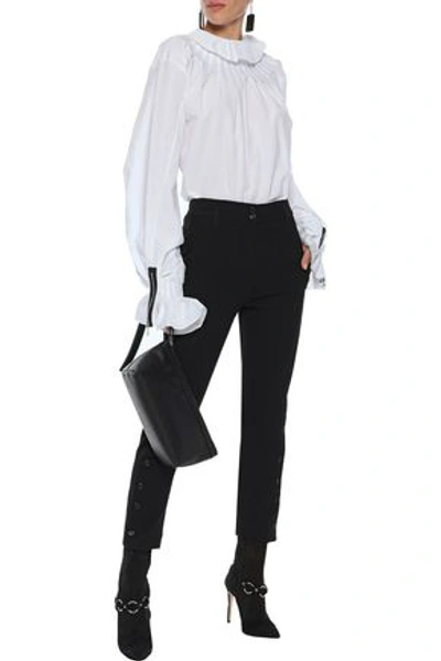 Shop Ann Demeulemeester Button-detailed Wool And Cotton-blend Twill Slim-leg Pants In Black