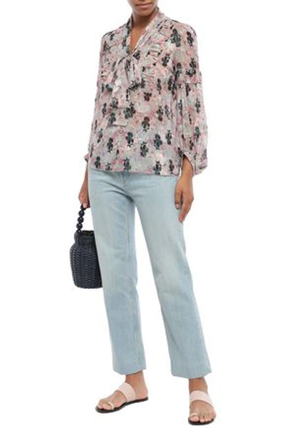 Shop Anna Sui Woman Pussy-bow Metallic Floral-print Fil Coupé Silk-blend Blouse Pastel Pink