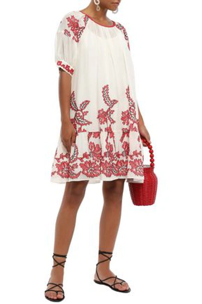 Shop Anna Sui Woman Embroidered Cotton-gauze Mini Dress Ivory