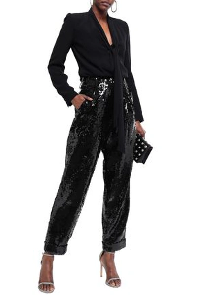 Shop Balmain Sequined Tulle Straight-leg Pants In Black