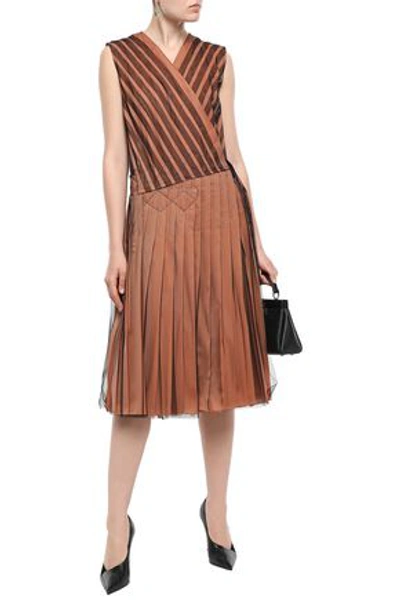 Shop Bottega Veneta Pleated Tulle Midi Wrap Dress In Peach