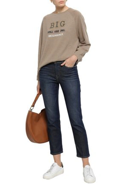 Shop Brunello Cucinelli Woman Bead-embellished Printed Cashmere Sweater Sand