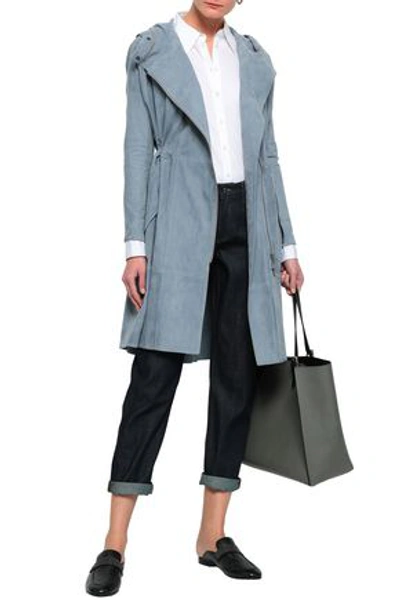 Shop Brunello Cucinelli Woman Bead-embellished Suede Hooded Jacket Sky Blue