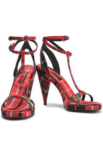 Shop Burberry Hans Checked Woven Sandals In Red