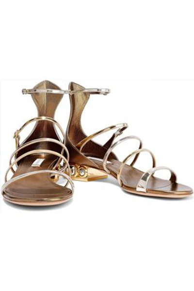 Shop Casadei Embellished Metallic And Mirrored-leather Sandals In Platinum