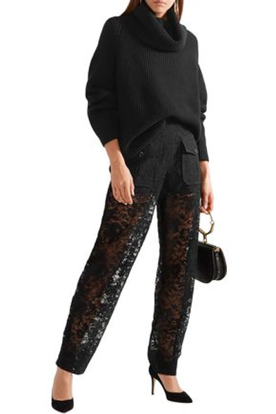Shop Chloé Cotton-blend Lace Tapered Pants In Black