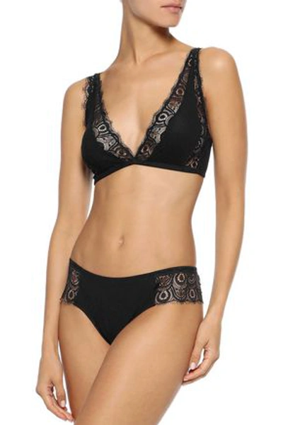 Shop Cosabella Brooklyn Micro Modal-blend And Lace Low-rise Briefs In Black